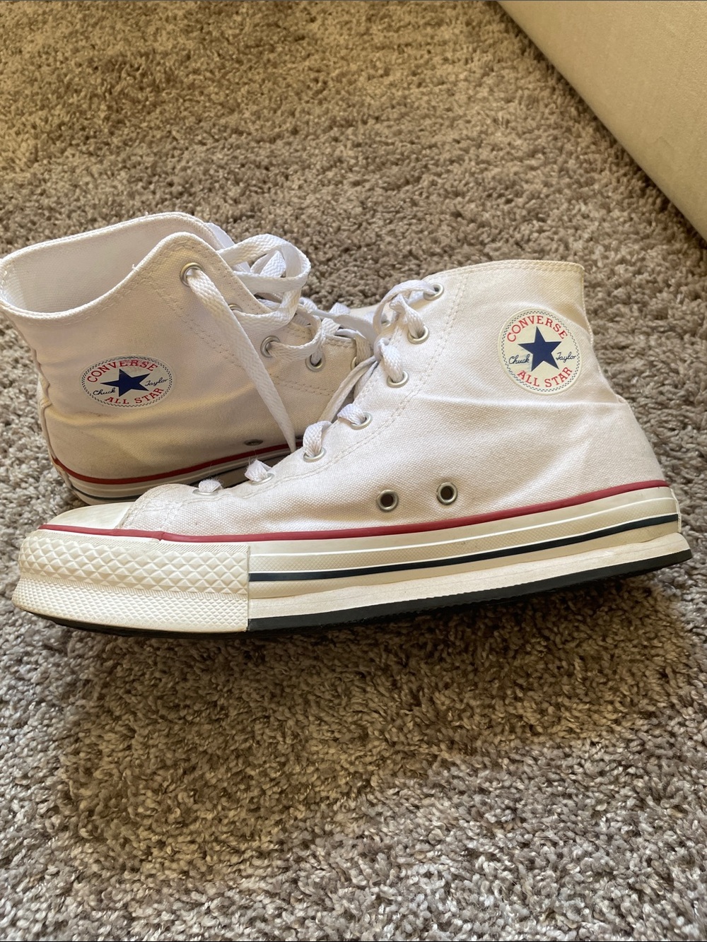 Converse White High-Top Sneakers with Red and Blue Trim